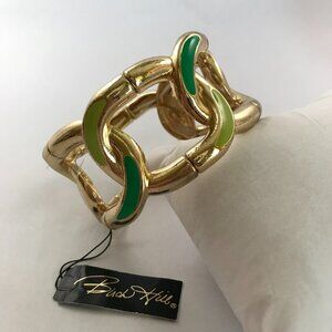 Birch Hill Gold Tone & Green Enamel Stretch Bracelet